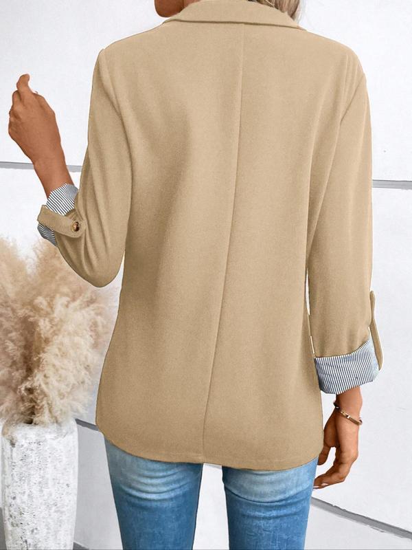 Women's Solid Color Roll Up Sleeve Lapel Blazer, Casual 3 4 Sleeve Outerwear for Work Office Business, Winter Coats Women, Coats for Women, Ladies Clothes for All Seasons